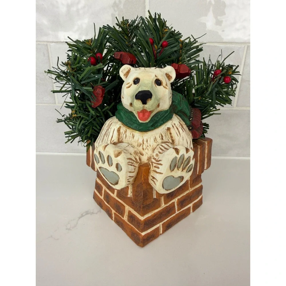 David Frykman Polar Bear Chimney Figurine 1998 White Christmas Decor DF1311